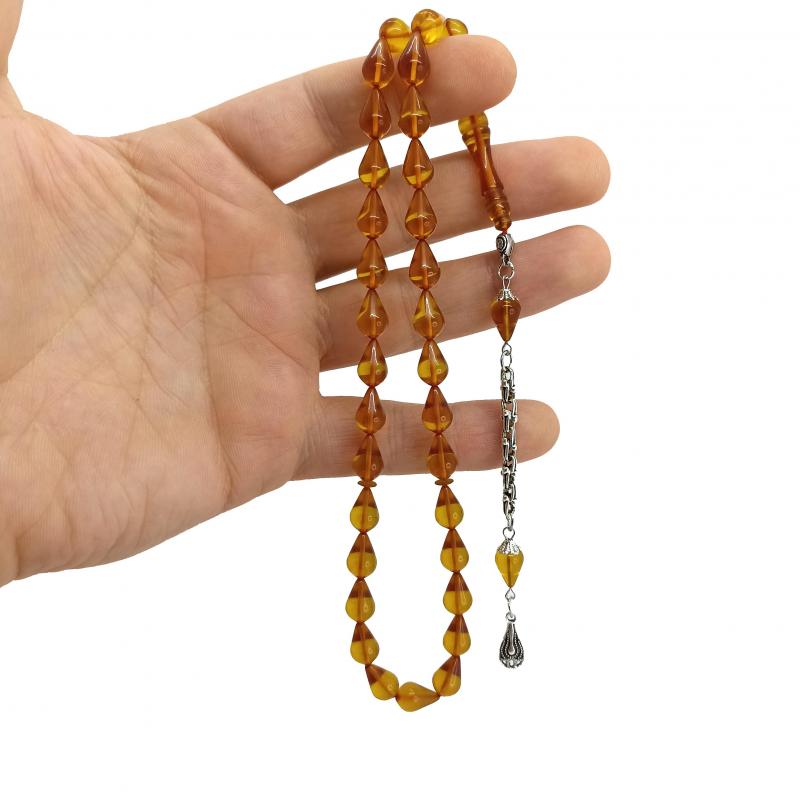 Selderesi | Yellow Drop Cut Fire Amber Tasbih