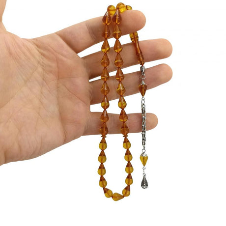 Selderesi | Yellow Drop Cut Fire Amber Tasbih