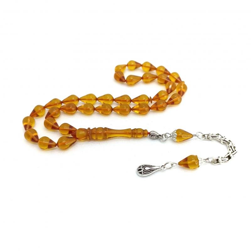 Selderesi | Yellow Drop Cut Fire Amber Tasbih