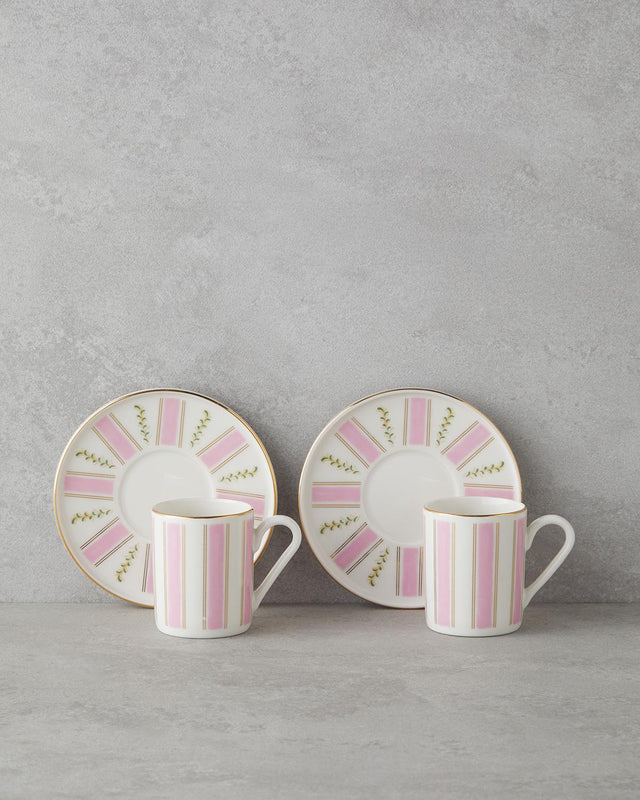 Premium Bone Porcelain Coffee Set   2 Person   Pink Gold Accents