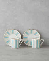 Premium Bone Porcelain Turkish Coffee Cup Set Blue Gold Accent