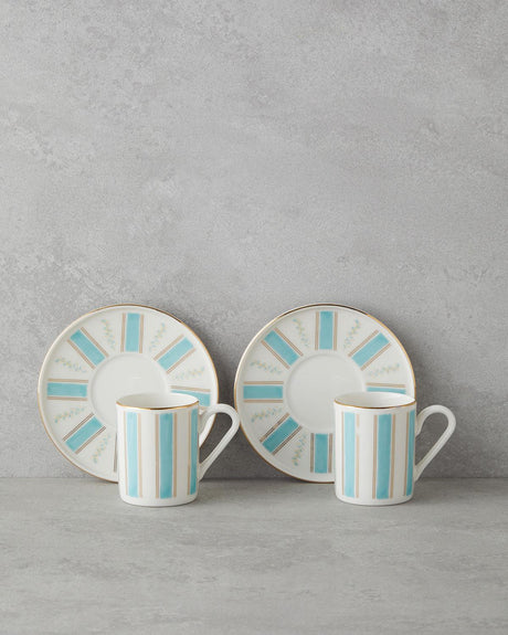 Premium Bone Porcelain Turkish Coffee Cup Set Blue Gold Accent