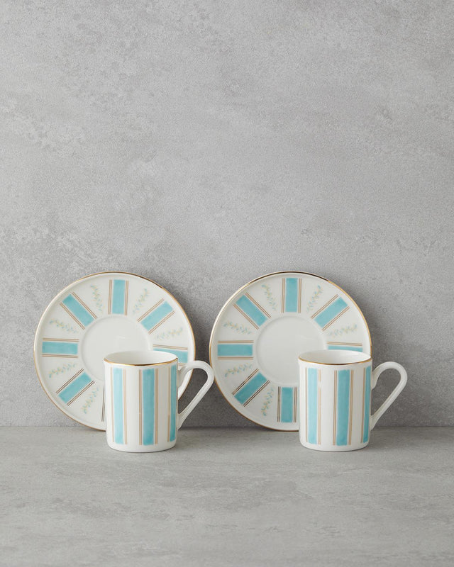 Premium Bone Porcelain Turkish Coffee Cup Set Blue Gold Accent