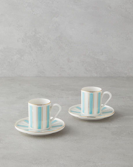 Premium Bone Porcelain Turkish Coffee Cup Set Blue Gold Accent