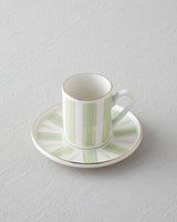 Premium Bone Porcelain Turkish Coffee Cup Set   Emerald Gold Trim   4 Piece Service for Two