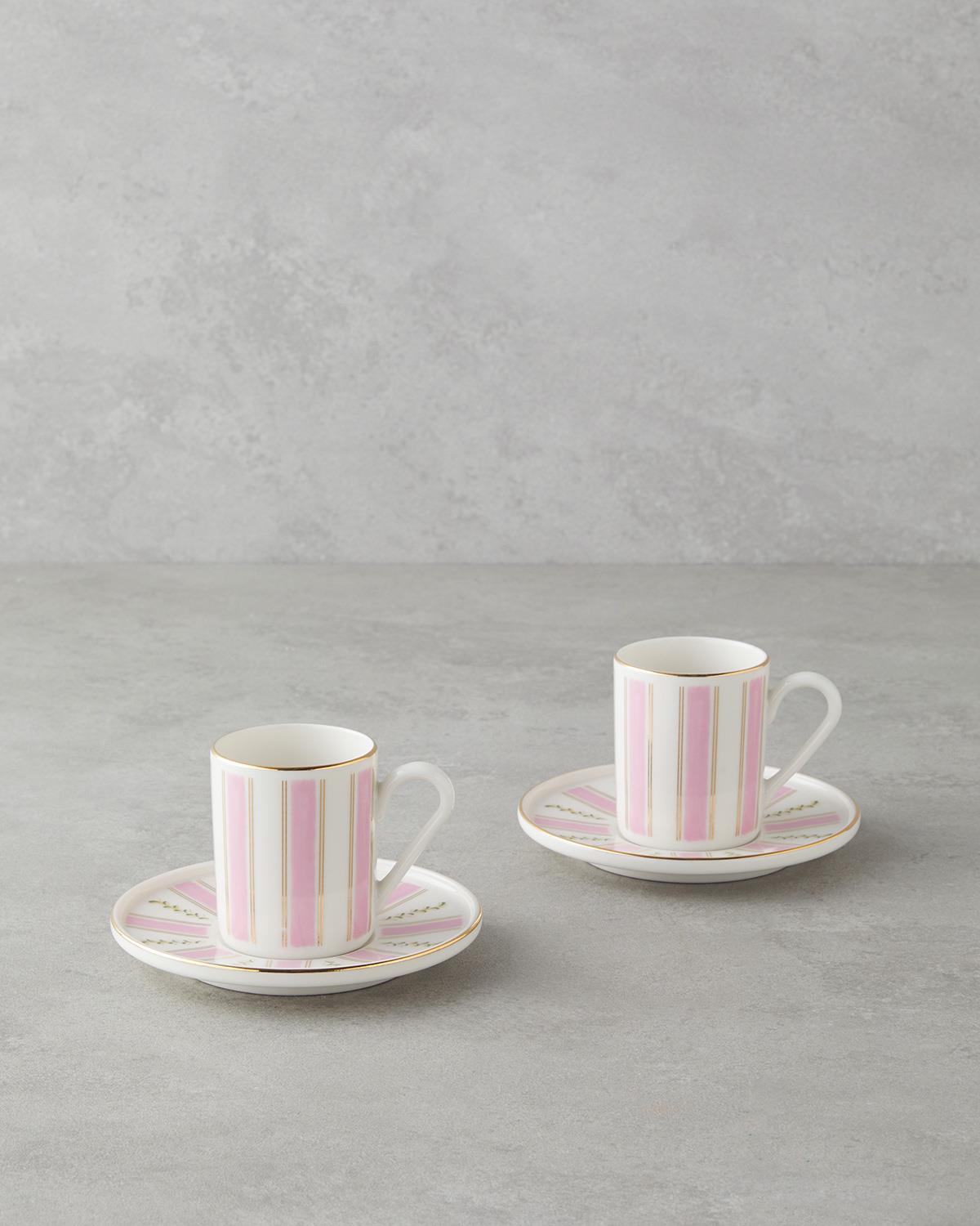 Premium Bone Porcelain Coffee Set   2 Person   Pink Gold Accents