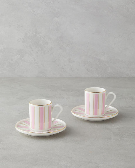 Premium Bone Porcelain Coffee Set   2 Person   Pink Gold Accents