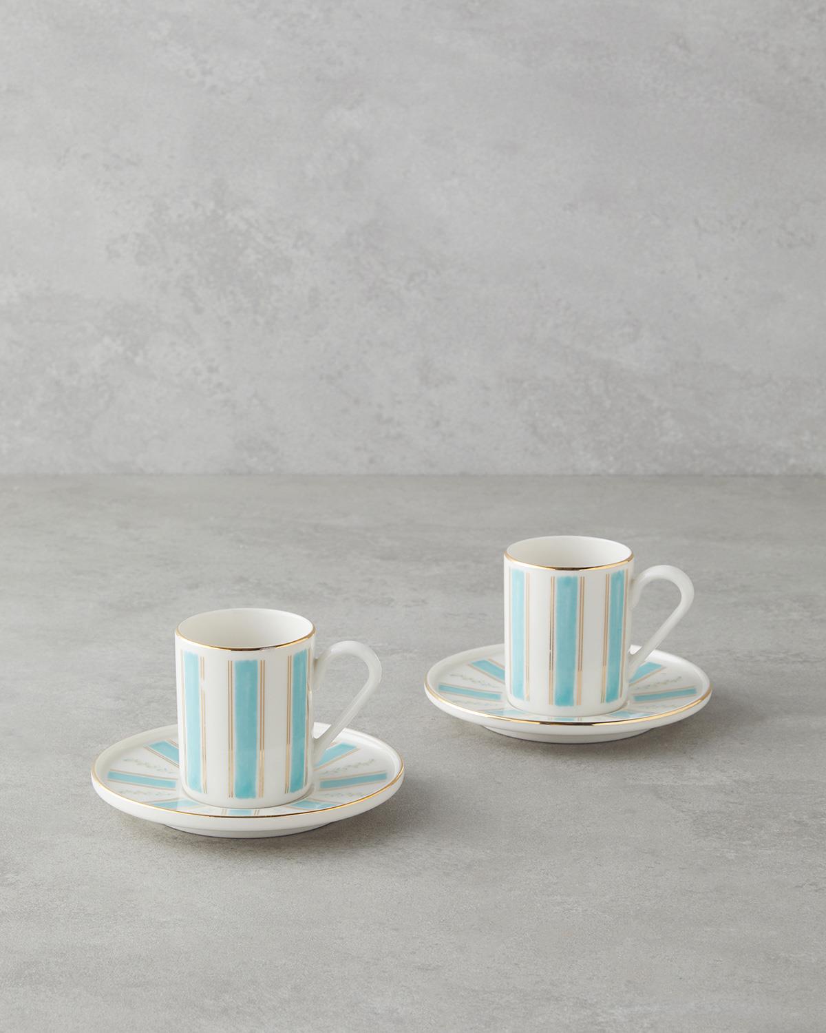 Premium Bone Porcelain Turkish Coffee Cup Set Blue Gold Accent