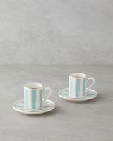 Premium Bone Porcelain Turkish Coffee Cup Set Blue Gold Accent
