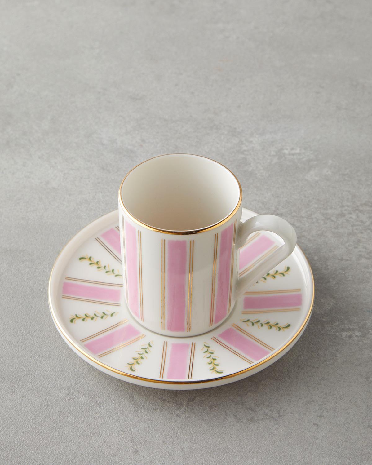 Premium Bone Porcelain Coffee Set   2 Person   Pink Gold Accents