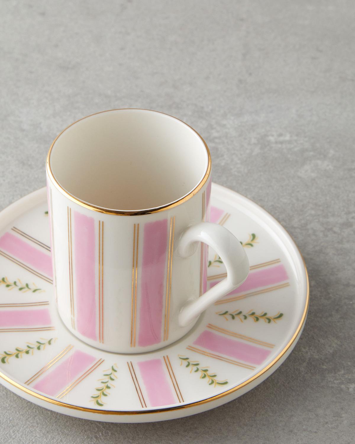 Premium Bone Porcelain Coffee Set   2 Person   Pink Gold Accents
