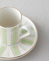 Premium Bone Porcelain Turkish Coffee Cup Set   Emerald Gold Trim   4 Piece Service for Two