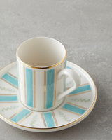 Premium Bone Porcelain Turkish Coffee Cup Set Blue Gold Accent