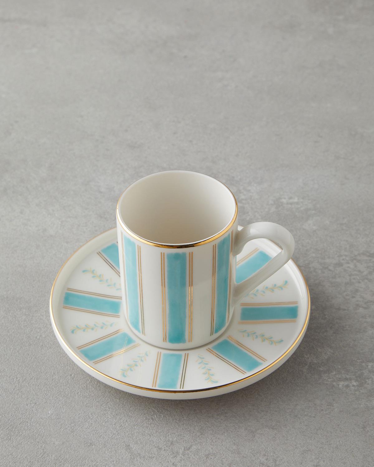 Premium Bone Porcelain Turkish Coffee Cup Set Blue Gold Accent