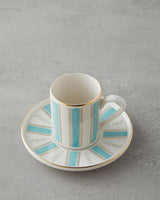 Premium Bone Porcelain Turkish Coffee Cup Set Blue Gold Accent