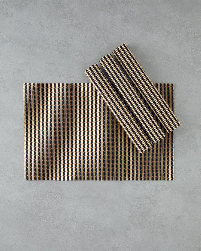 Premium Bamboo Placemat Set - 4 Piece - Black Cream Dining Decor