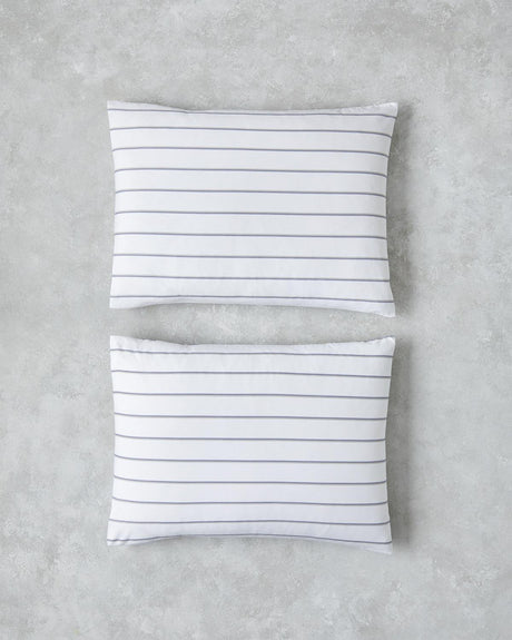 Professional-Grade Cotton Striped Pillowcase Set-of-2 50x70cm Navy Blue