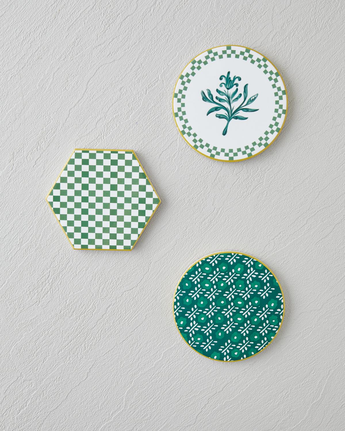 Premium Ceramic Coaster Set White Green Retail Ready