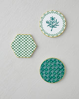 Premium Ceramic Coaster Set White Green Retail Ready