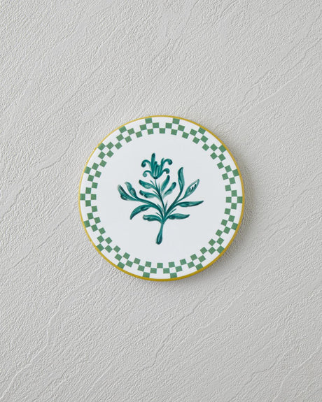 Premium Ceramic Coaster Set White Green Retail Ready