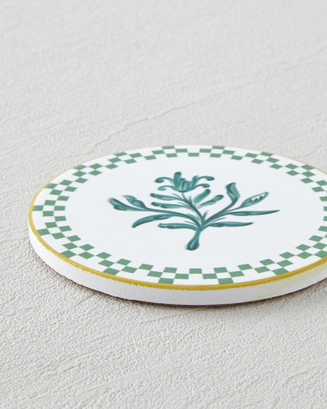 Premium Ceramic Coaster Set White Green Retail Ready