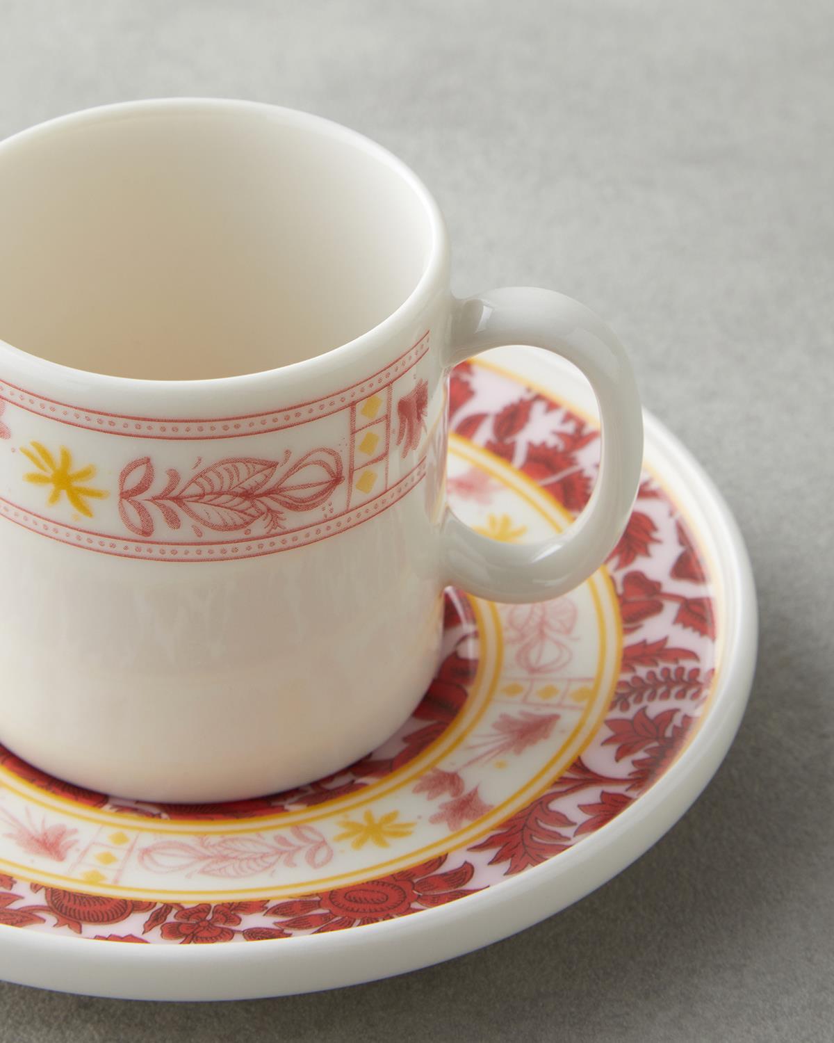 Elegant Bone Porcelain Coffee Cup Set - Pink Yellow