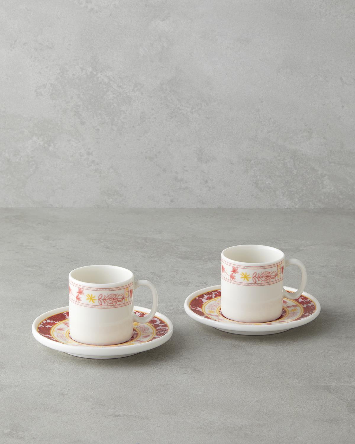Elegant Bone Porcelain Coffee Cup Set - Pink Yellow