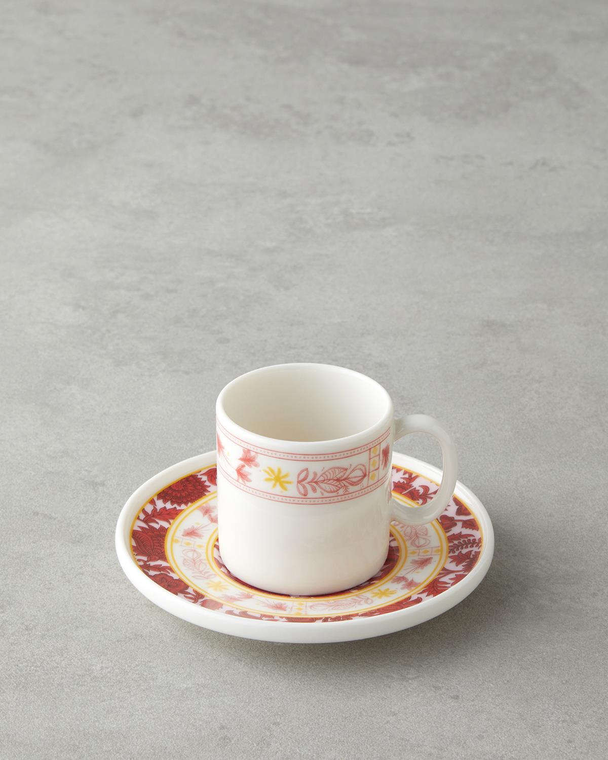 Elegant Bone Porcelain Coffee Cup Set - Pink Yellow