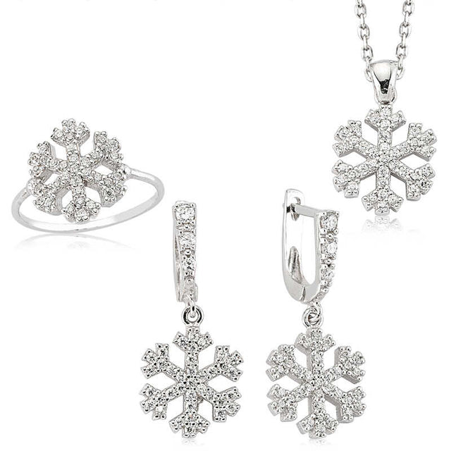 Sterling Silver Snowflake Crystal Jewelry Set