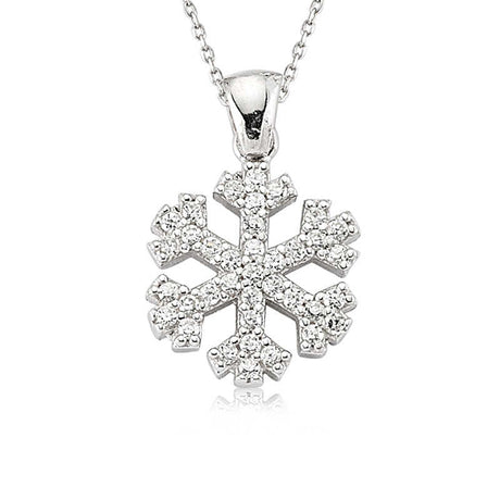 Necklace - Sterling Silver Dainty Snowflake Pendant with CZ Stones