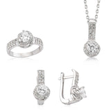 Sparkling Halo Solitaire Jewelry Set - Sterling Silver & Cubic Zirconia