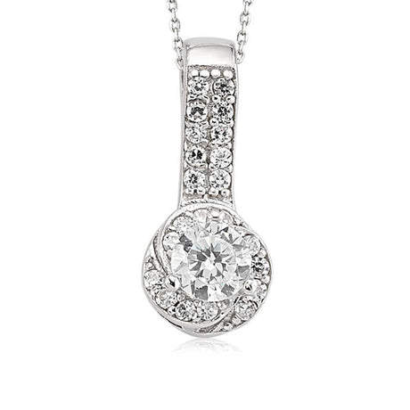Elegant Silver-Tone Solitaire Halo Pendant Necklace
