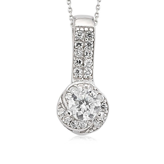 Elegant Silver-Tone Solitaire Halo Pendant Necklace