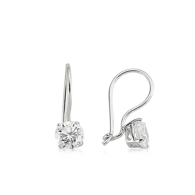 Drop Earrings - Sterling Silver Solitaire Cubic Zirconia