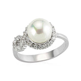 Ring - Lustrous Pearl & Sparkling Simulated Diamond Halo