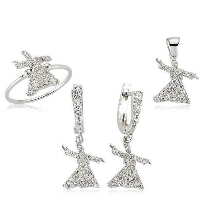 Sterling Silver Semazen Whirling Dervish Zirconia Jewelry Set