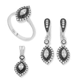Jewelry Set - Elegant Silver-Tone Zirconia Marquise Halo Drop