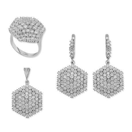 Jewelry Set - Silver-Tone Cubic Zirconia Hexagonal Cluster