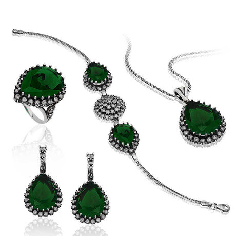 Sterling Silver Green Gemstone Regal Hurrem Sultan Jewelry Set