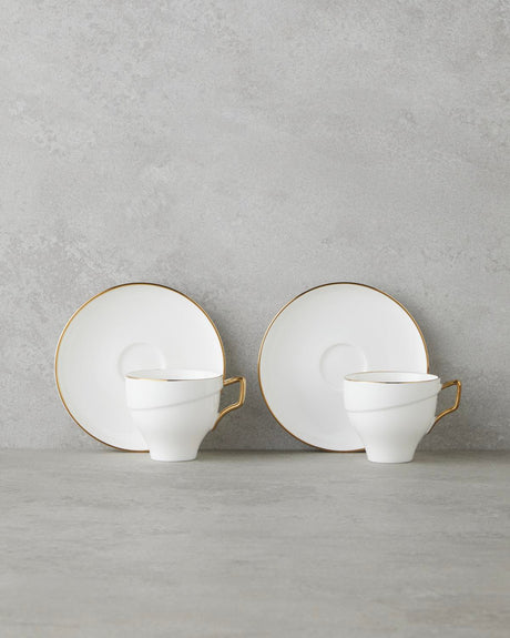 Premium Sheen Porcelain Coffee Cup Set   12 Piece   White Gold Finish