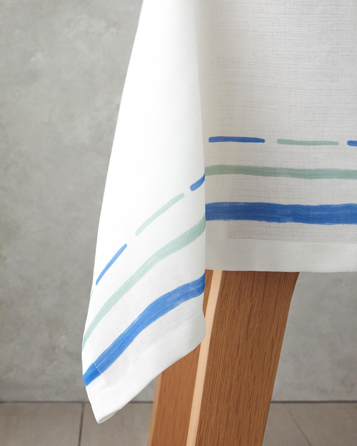 Professional Durable Polyester Shelltide White-Blue Tablecloth