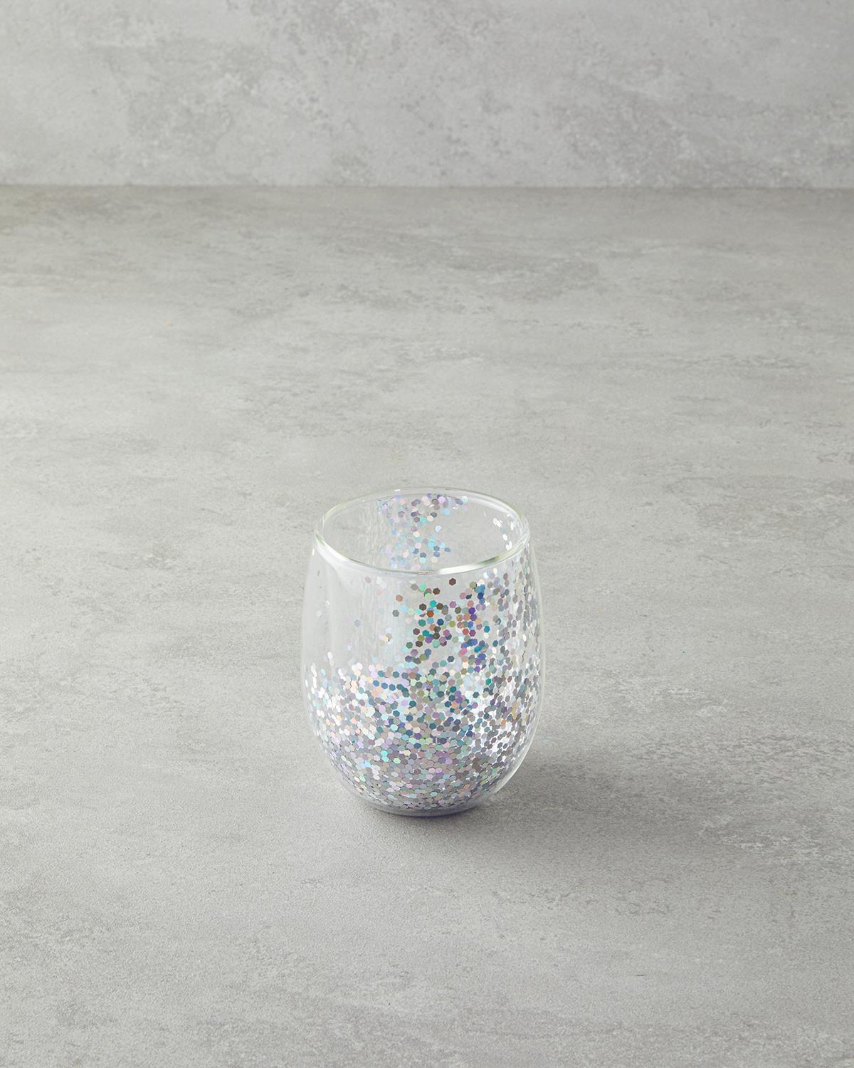 Premium Shimmer Borosilicate Double Wall Glass Silver Finish