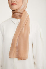 Shimmering Logo Detailed Shawl - Milk Coffee - TryAladdin