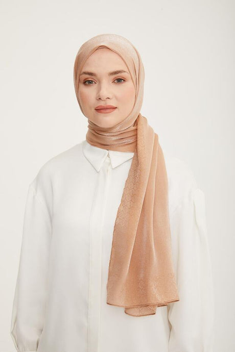 Shimmering Logo Detailed Shawl - Milk Coffee - TryAladdin