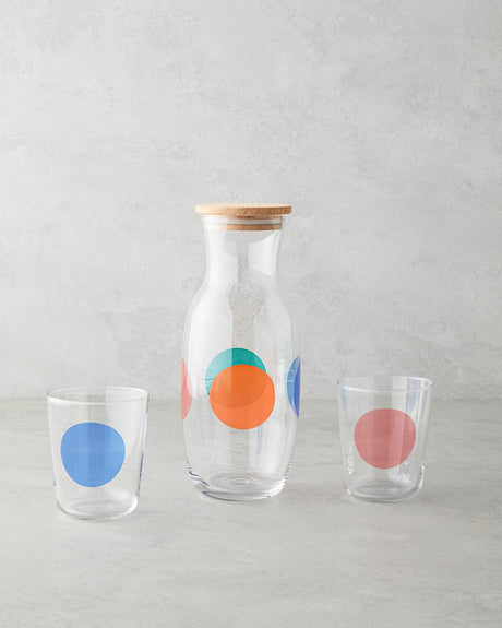 Premium Colored Glass Water Carafe and Tumbler Set - 3 Piece