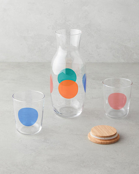 Premium Colored Glass Water Carafe and Tumbler Set - 3 Piece