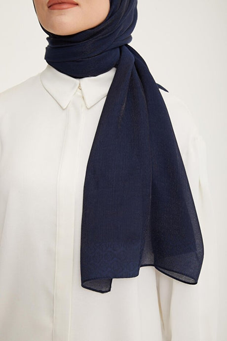 Shiny Logo Detailed Navy Viscose Blend Shawl - TryAladdin