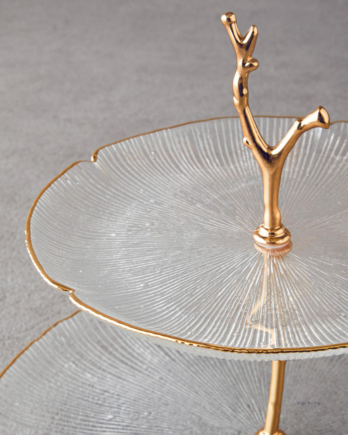 Professional Tiered Glass Serving Stand Gold