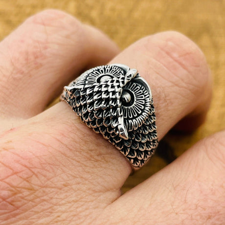 Silver Owl Head Statement Ring