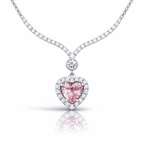 Dainty Silver-Tone Pink Zircon Heart Halo Pendant Necklace